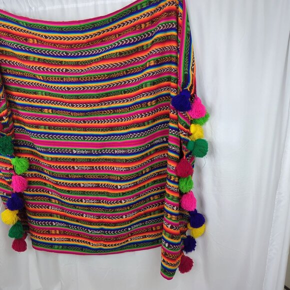 Vintage Tablecloth Blanket Throw Knit Indigenous Striped Boho - Picture 12 of 14